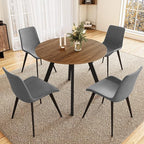 34.6'' Round Dining Table and Chairs for 4 Space Saving for Apartment Kitchen Dining Room (Walnut Table+4 Grey Chairs)