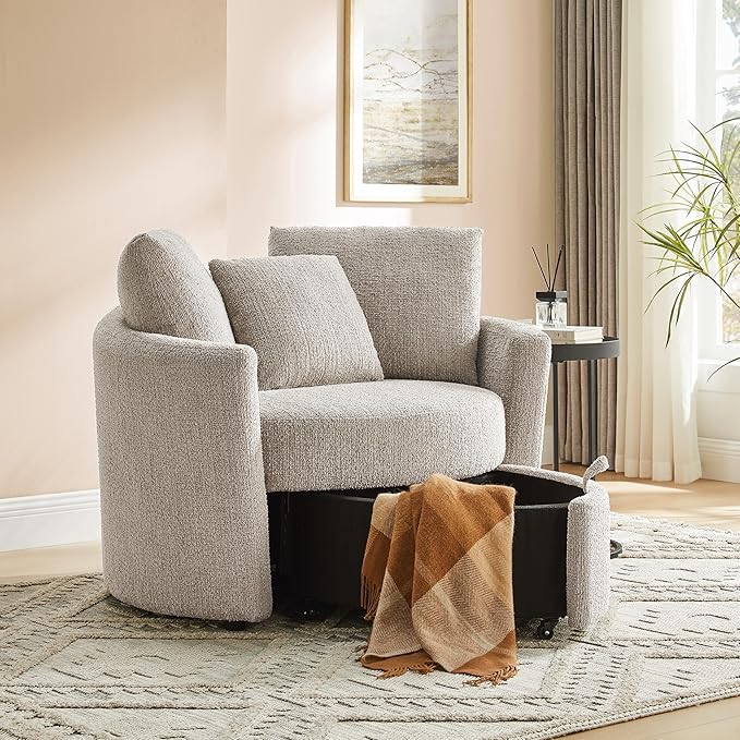 Studio Living® Beckett 48" Storage Chair, Modern Farmhouse, Pocket Coil Comfort, Easy Assembly, Chenille Fabric, Taupe
