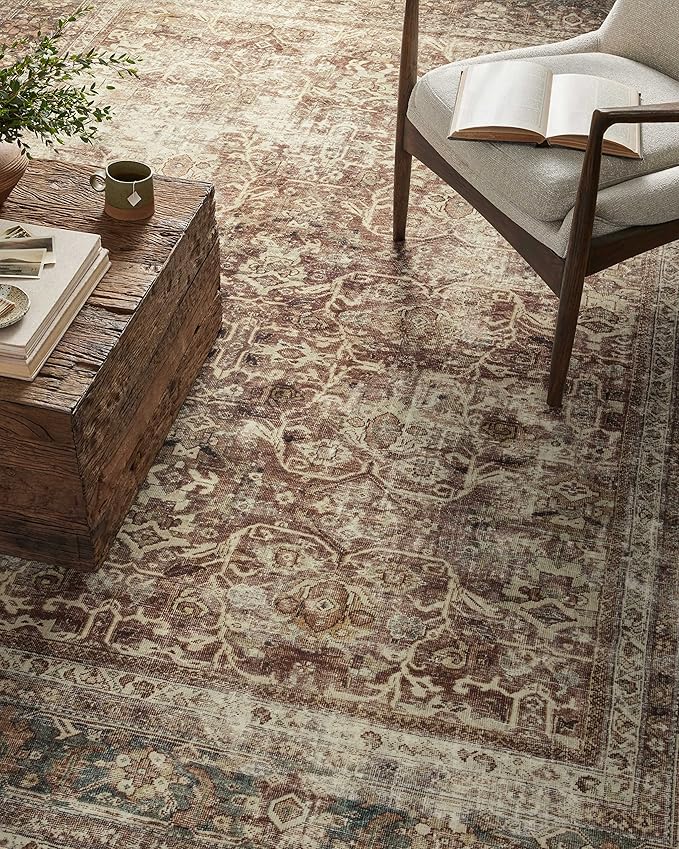 Loloi Magnolia Home by Joanna Gaines Sinclair Collection SIN-01 Rust/Lagoon 2'-3" x 3'-9", .25" Pile Height, Machine Washable, Accent Rug