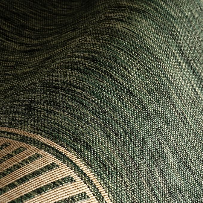 nuLOOM 4' x 6' Outdoor Area Rug, Casual Design with Striped Border, Stain Resistant, Highly Durable, for Patio, Balcony, Bedroom, Living Room, Dining Room, Bathroom, Dark Green
