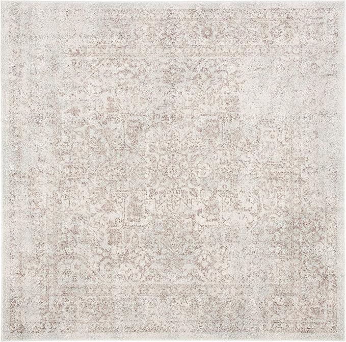 SAFAVIEH Evoke Collection Area Rug - 6'7" Square, Ivory & Taupe, Distressed Design, Non-Shedding & Easy to Clean, Ideal for Living Room, Bedroom, Dining Space (EVK256E)