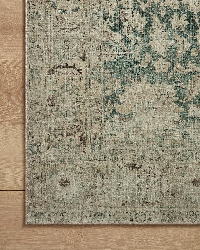 Loloi Magnolia Home by Joanna Gaines Sinclair Collection SIN-05 Jade/Sand 2'-3" x 11'-6", .25" Pile Height, Machine Washable, Runner Rug
