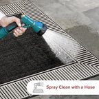 nuLOOM 4' x 6' Outdoor Area Rug, Casual Design With Striped Border, Stain Resistant, Highly Durable, For Patio, Balcony, Bedroom, Living Room, Dining Room, Bathroom, Black