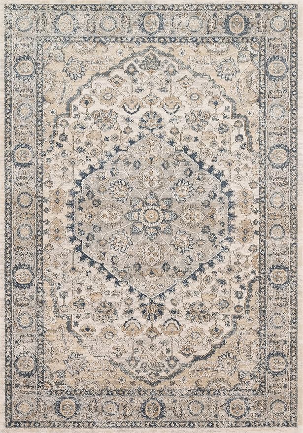 Loloi Teagan Collection TEA-01 Natural/Lt. Grey 6'-7" x 9'-2" Area Rug, Large, Soft Neutral Rug, High-Traffic for Living Room, Bedroom, Home Office, Dining Area