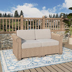 Patio Couch, 2-Piece Outdoor Rattan Wicker Sofa with 5.5" Thick Waterproof Cushions Deck Backyard