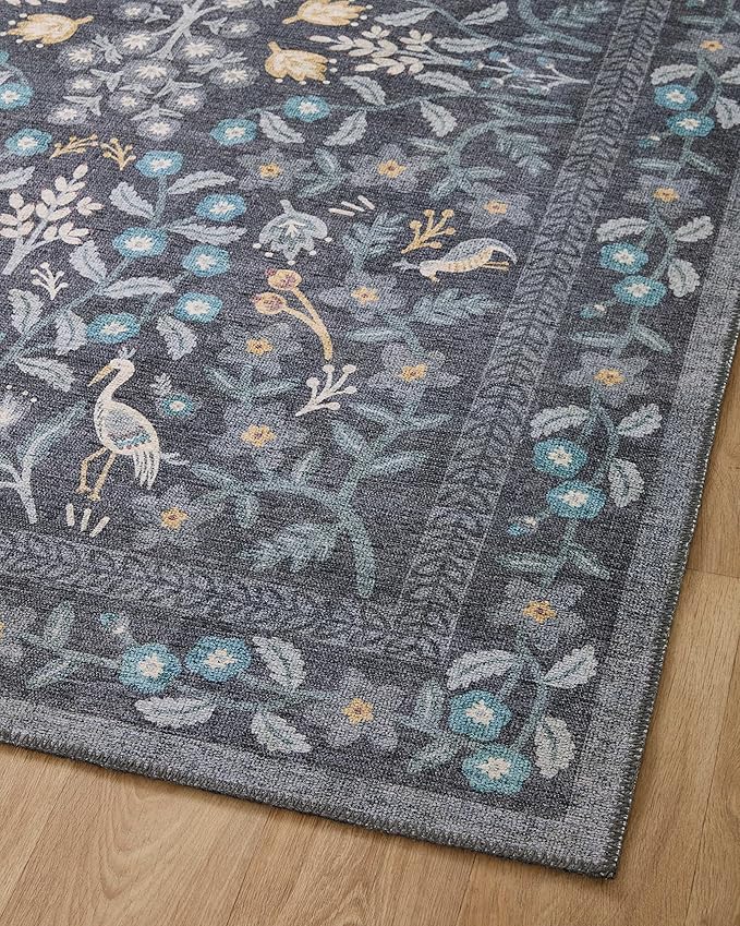 Loloi Rifle Paper Co. Maison Collection MAO-01 Nightingale Black 5'-0" x 7'-6", .19" Pile Height, Area Rug