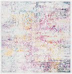 SAFAVIEH Evoke Collection Area Rug - 6'7" Square, Ivory & Fuchsia, Distressed Design, Non-Shedding & Easy to Clean, Ideal for Living Room, Bedroom, Dining Space (EVK256Q)