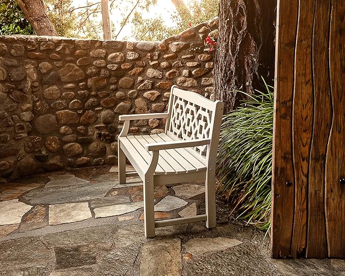 Martha Stewart by POLYWOOD Chinoiserie 48" Outdoor Bench for Patio, Porch & Backyard, Mahogany - Durable All-Weather HDPE Garden Seat with Back Support - Classic 2 Person Seating, Made in The USA