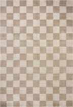 Loloi Chris Loves Julia Calvin Collection CLV-01 Pebble/Ivory 2'-7" x 7'-6" Runner Rug Checkered Neutral Soft Living Room Bedroom Carpet