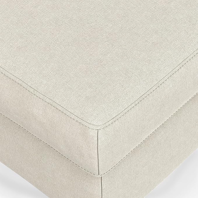 SIMPLIHOME Ava Ottoman in 100% Recycled Polyester Tightly Woven Performance Fabric, Cream, 36-inch Wide, Mid-Century Modern Style Multipurpose Table or Footrest Ottoman, Assembled,for Living Room