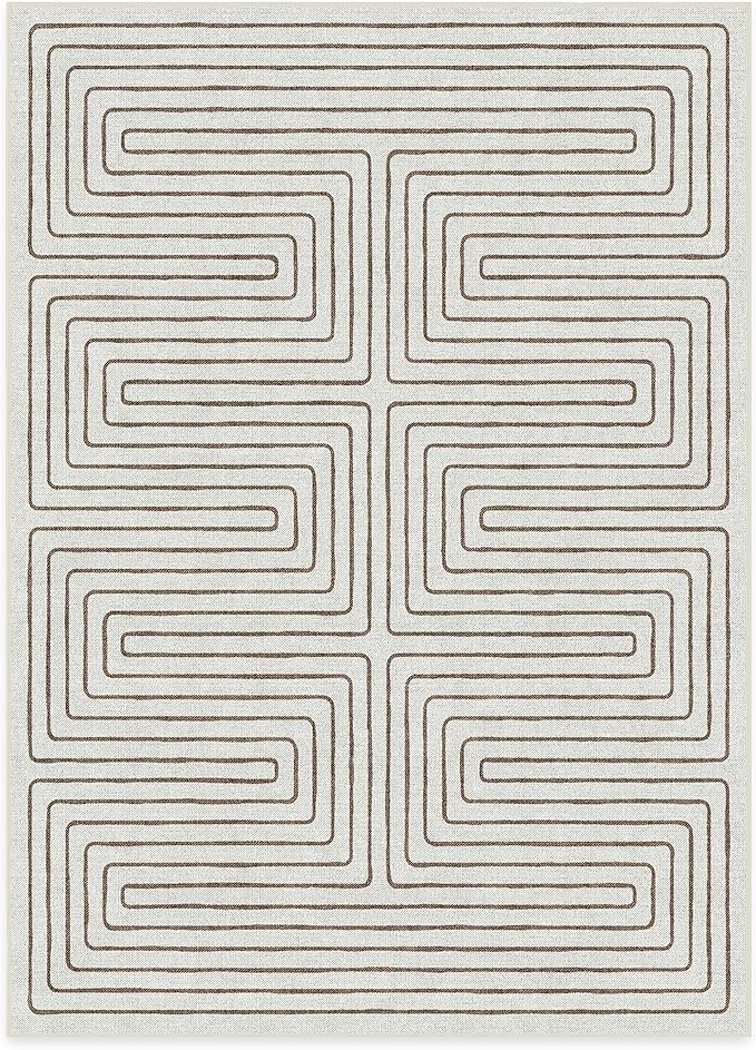 RUGGABLE x Jonathan Adler Machine Washable Modern Area Rug – Labyrinth Camel/Ivory 5x7, Stain-Resistant, Non-Slip – Medium Rugs for Living Room, Bedroom, Hallway, Entryway & Office–with Cushioned Pad