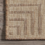nuLOOM 4' x 6' Outdoor Area Rug, Casual Design With Striped Border, Stain Resistant, Highly Durable, For Patio, Balcony, Bedroom, Living Room, Dining Room, Bathroom, Light Brown