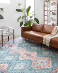 Loloi Skye Collection SKY-03 Turquoise/Terracotta 8'-0" x 8'-0" Round Area Rug