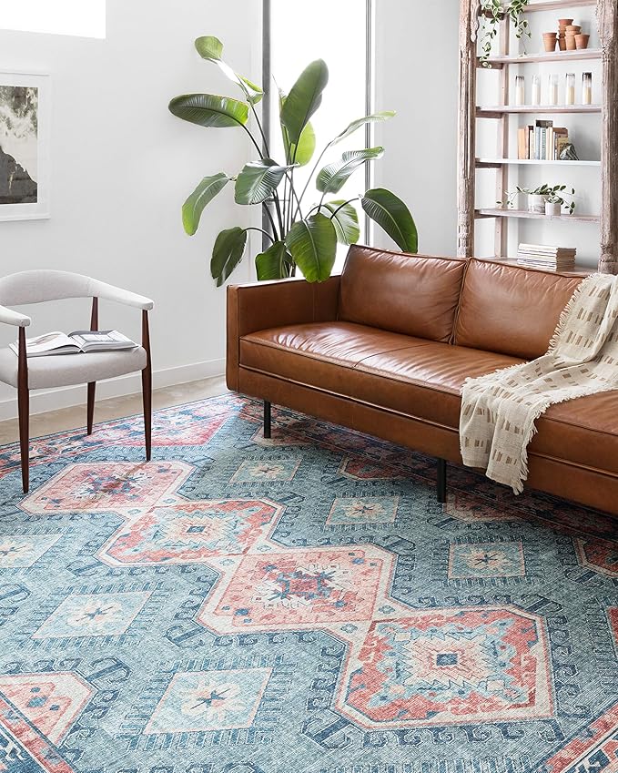 Loloi Skye Collection SKY-03 Turquoise/Terracotta 8'-0" x 8'-0" Round Area Rug