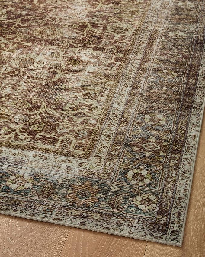Loloi Magnolia Home by Joanna Gaines Sinclair Collection SIN-01 Rust/Lagoon 5'-0" x 7'-0", .25" Pile Height, Machine Washable, Area Rug