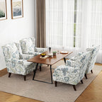 Accent Chair, Upholstered High Back Floral Armchair with Nailhead Trim & Wood Legs, Comfy Wingback Reading Single Sofa Chair for Small Spaces, Living Room, Bedroom ( Plants Blue Floral, Set of 2)
