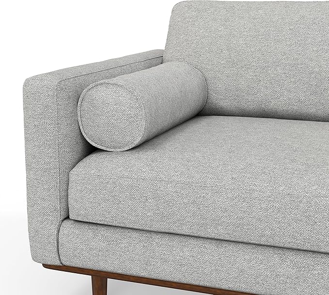 SIMPLIHOME Morrison 72-inch Wide Sofa in Mist Grey Woven-Blend Fabric, Handcrafted Mid-Century Modern Loveseat for Living Room or Family Room, Single Bench Cushion, Bolster Pillows