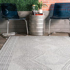 nuLOOM 7' Square Outdoor Tribal Geometric Area Rug, Stain Resistant, Weather Resistant, High Traffic, Patio, Balcony, Outside, Ranya Light Grey
