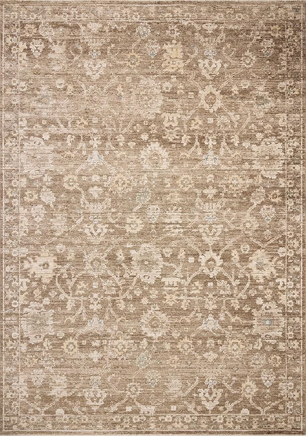 Loloi Chris Loves Julia Palma Collection PLM-09 Brown/Earth 5'-3" x 7'-6" Fringe Area Rug Vintage Style Boho Living Room Bedroom Carpet