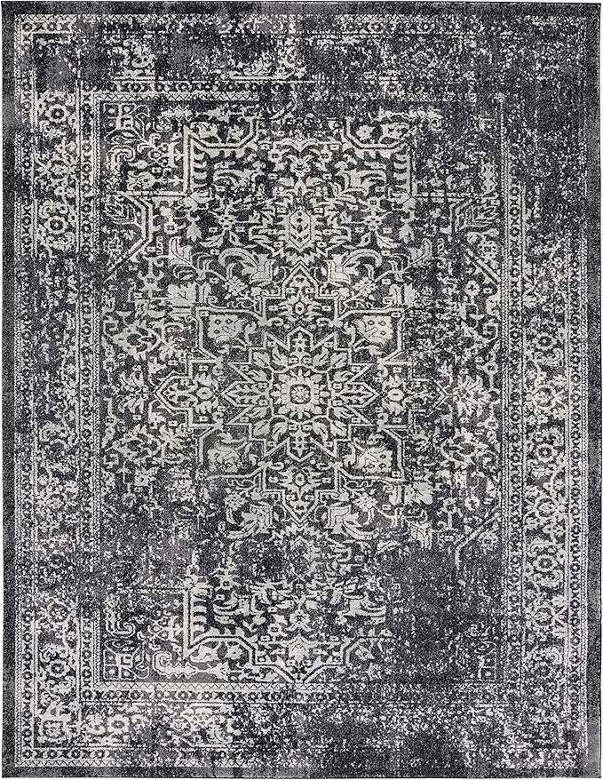 SAFAVIEH Area Rug 10x14 - Evoke Collection - Large - Black & Grey, Distressed Design, Non-Shedding & Easy to Clean, Ideal for Living Room, Bedroom, Dining Space (EVK256R)