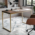 Martha Stewart Noah Home Office Parsons Desk in Walnut Wood Grain with Polished Brass Metal Frame