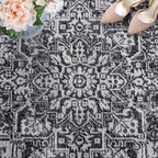 SAFAVIEH Evoke Collection Area Rug - 5'3" Square, Black & Grey, Distressed Design, Non-Shedding & Easy to Clean, Ideal for Living Room, Bedroom, Dining Space (EVK256R)