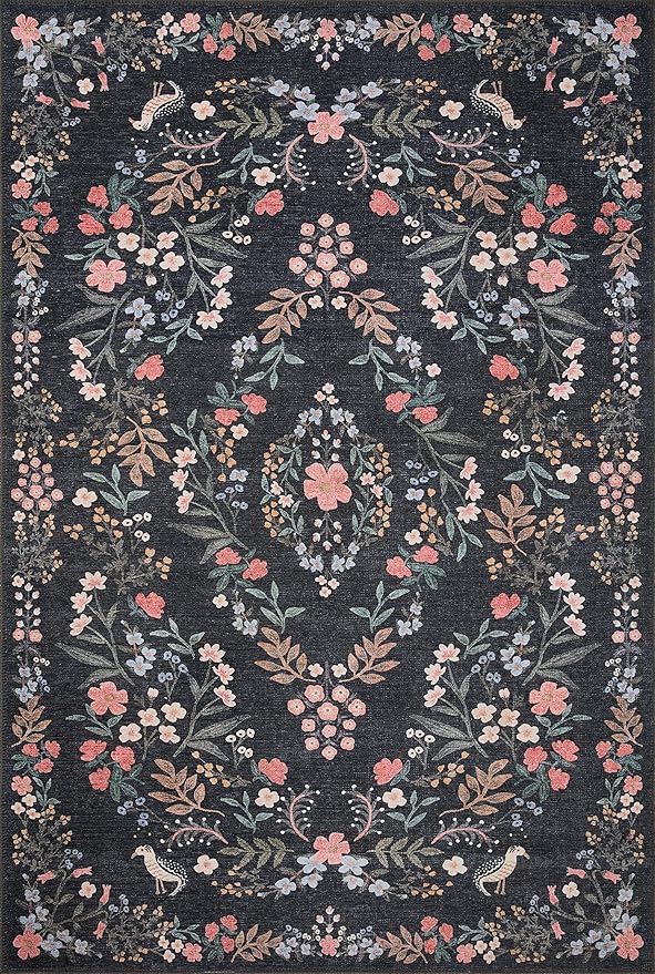 Loloi Rifle Paper Co. Maison Collection MAO-04 Tuileries Black 7'-6" x 9'-6", .19" Pile Height, Area Rug