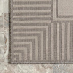 nuLOOM 4' x 6' Outdoor Area Rug, Casual Design with Striped Border, Stain Resistant, Highly Durable, for Patio, Balcony, Bedroom, Living Room, Dining Room, Bathroom, Light Grey