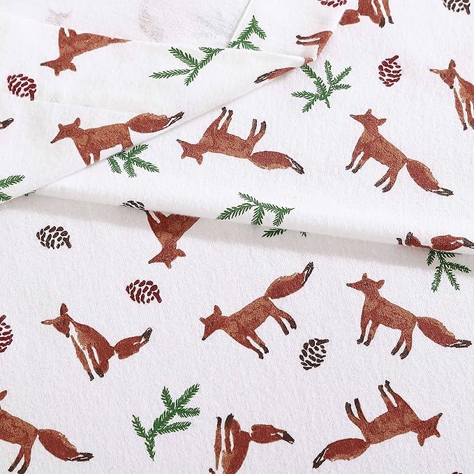 Eddie Bauer- Full Sheet Set, Cotton Flannel Bedding Set, Brushed for Extra Softness, Cozy Home Décor (Fox Trail Orange, Full)