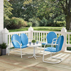 Crosley Furniture Griffith 4-Piece Retro Metal Outdoor Loveseat Patio Furniture Set for Porch, Deck, Balcony, Sky Blue