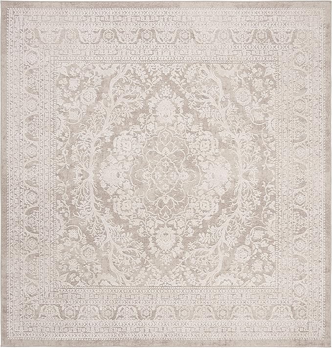 SAFAVIEH Area Rug 5' Square - Reflection Collection - Beige & Cream, Non-Shedding & Easy Cleaning, Ideal for Entryway, Living Room, Bedroom (RFT668A)