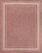 Unique Loom Outdoor Border Collection Area Rug - Soft Border (7' 10" x 10' Rectangle Rust Red/Ivory)