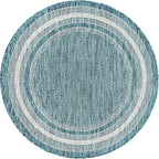 Unique Loom Outdoor Border Collection Area Rug - Soft Border (3' 1" Round, Teal/ Ivory)