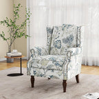 Accent Chair, Upholstered High Back Floral Armchair with Nailhead Trim & Wood Legs, Comfy Wingback Reading Single Sofa Chair for Small Spaces, Living Room, Bedroom ( Plants Blue Floral, Set of 2)
