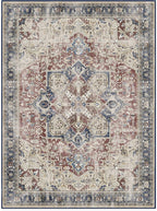RUGGABLE Washable Vintage Area Rug – Kamran Royal Blue 9x12, Stain-Resistant, Non-Slip – Large Machine Washable Rugs for Living Room, Bedroom, Hallway, Entryway & Office–with Standard Pad