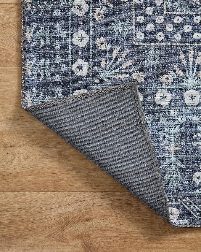 Loloi Rifle Paper Co. Maison Collection MAO-03 Rosette Blue 5'-0" x 5'-0", .19" Pile Height, Round Area Rug