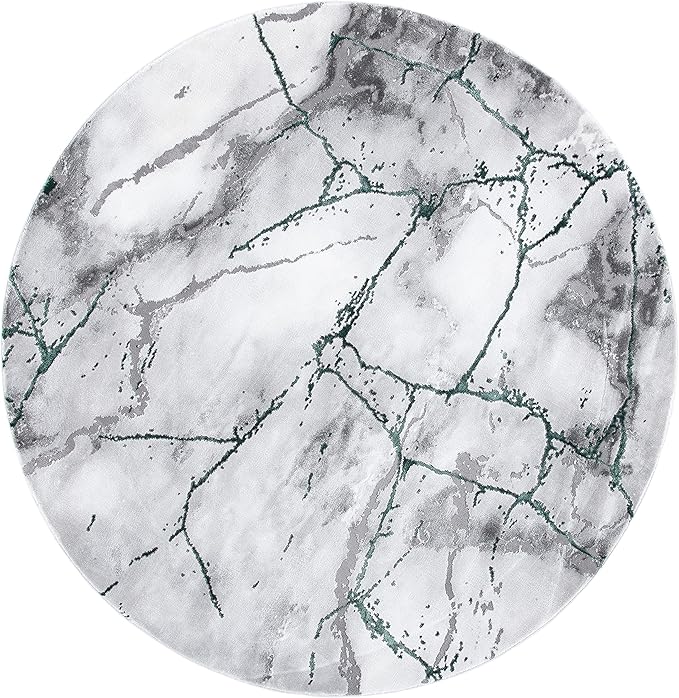 SAFAVIEH Craft Collection Area Rug - 6'7" Round, Grey & Green, Modern Abstract Design, Non-Shedding & Easy Care, Ideal for High Traffic Areas in Living Room, Bedroom (CFT877Y)
