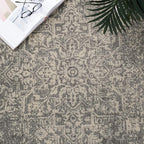 SAFAVIEH Evoke Collection Area Rug - 9' Square, Silver & Ivory, Distressed Design, Non-Shedding & Easy to Clean, Ideal for Living Room, Bedroom, Dining Space (EVK256S)