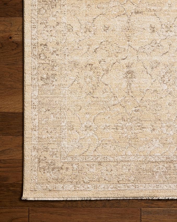 Loloi Chris Loves Julia Palma Collection PLM-10 Wheat/Bark 2'-7" x 12'-0" Fringe Runner Rug Vintage Style Boho Living Room Bedroom Carpet