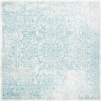 SAFAVIEH Evoke Collection Area Rug - 3' Square, Ivory & Aqua, Distressed Design, Non-Shedding & Easy to Clean, Ideal for Foyer, Bedroom, Accent Space (EVK256J)