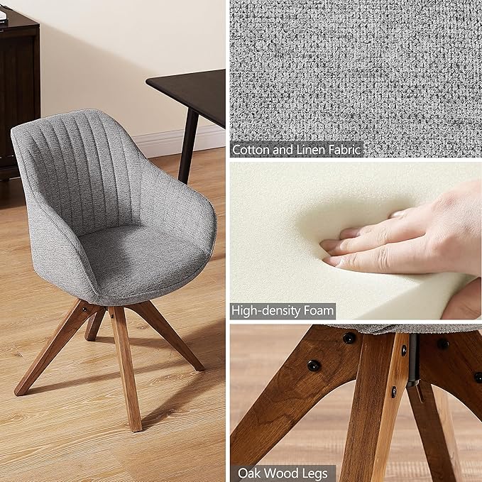 Zouron Mid Century Modern Accent Chair with Wooden Legs, Upholstered Swivel Chair No Wheels, Side Accent Armchair Vanity Chair for Small Space Home Office Living Room Bedroom, Light Grey