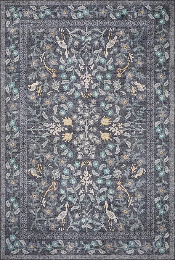 Loloi Rifle Paper Co. Maison Collection MAO-01 Nightingale Black 5'-0" x 7'-6", .19" Pile Height, Area Rug