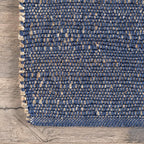 nuLOOM 6x9 Elfriede Jute & Cotton Hand Woven Area Rug, Blue, Solid Rustic Farmhouse Style, Weaved Design, Natural Fiber, For Bedroom, Living Room, Dining Room, Hallway, Office, Entryway