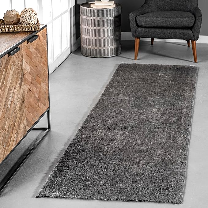 nuLOOM 2' x 6' Cozy Plush Area Rug, Machine Washable, Non-Slip, Soft Fluffy Shag Carpet for Living Room Bedroom Kids Room Nursery Home Decor, Loni Grey