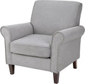 PrimeZone Comfy Accent Chair, Mid-Century Modern Fabric Living Room Chair Reading Chair with Soft Cushion, Nailhead Trim & Rolled Armrest, Arm Chair Sofa Chairs for Bedroom Waiting Room Office, Grey
