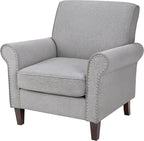 PrimeZone Comfy Accent Chair, Mid-Century Modern Fabric Living Room Chair Reading Chair with Soft Cushion, Nailhead Trim & Rolled Armrest, Arm Chair Sofa Chairs for Bedroom Waiting Room Office, Grey