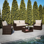 Flash Furniture Aransas Series 4 Piece Brown Patio Set with Beige Back Pillows and Seat Cushions