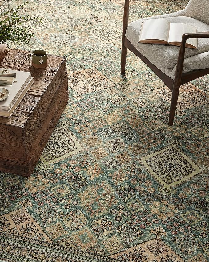 Loloi Magnolia Home by Joanna Gaines Sinclair Collection SIN-03 Turquoise/Multi 2'-3" x 7'-6", .25" Pile Height, Machine Washable, Runner Rug