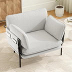 Modern Accent Chairs Set of 2, Oversized Living Room Chairs, Reading Chair with Solid Metal Legs, Fabric Armchair with Side Pockets and 2 Pillows, Accent Chairs for Bedroom, Nursery, White