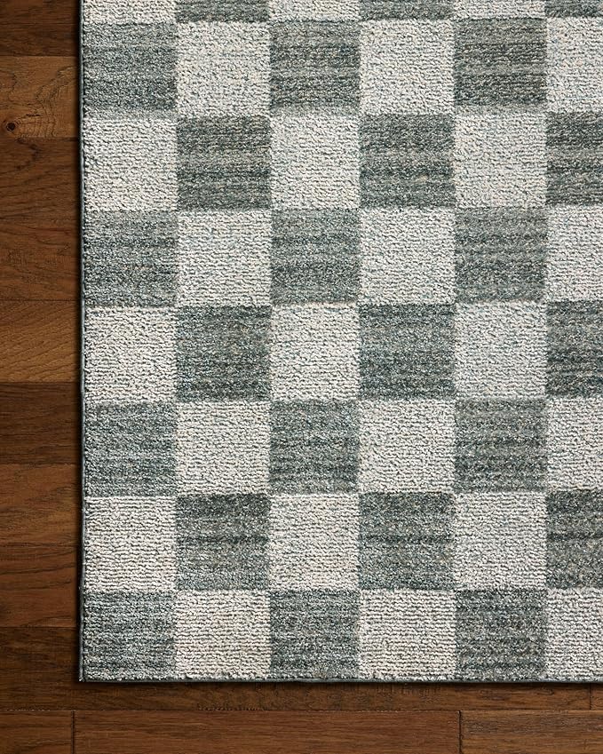 Loloi Chris Loves Julia Calvin Collection CLV-01 Blue/Ivory 3'-6" x 5'-6" Accent Rug Checkered Neutral Soft Living Room Bedroom Carpet
